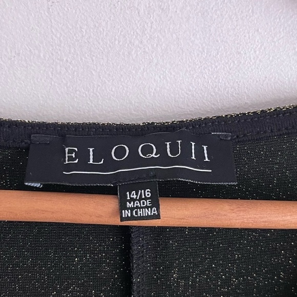 Eloquii Gold Metallic Sparkle Puff Long Sleeve Stretch Scoop Neck Blouse Shirt - Picture 4 of 7